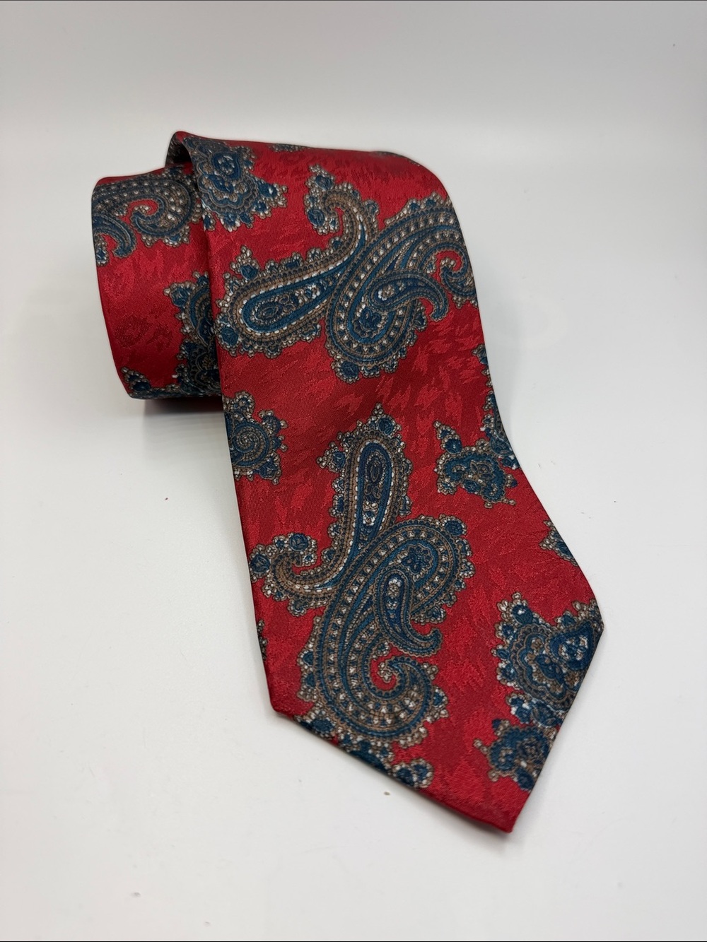 Vintage Pierre Cardin Silk Paisley Tie  Red, Navy Blue 80’s